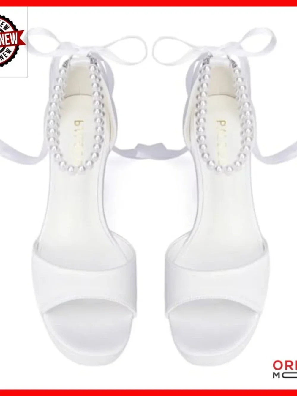 Platform Wedding Sandals with Pearl Heels and Block Heel for Bride